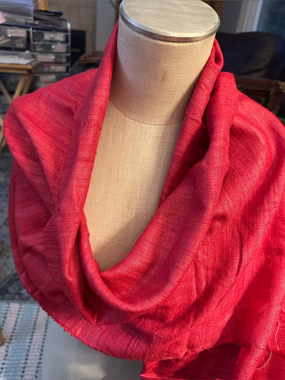 Bloomingdale's Bright Red Women's 100% silk Scarf Wrap